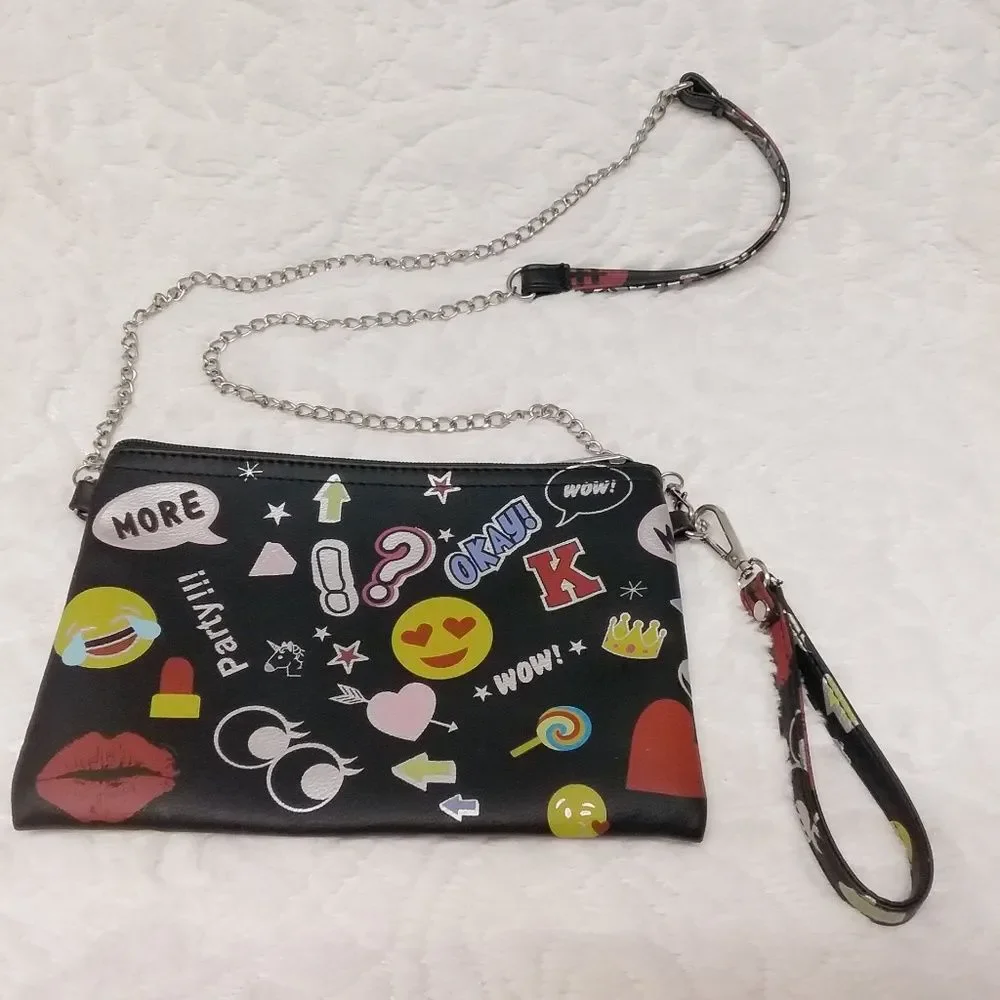 Bari Lynn Purse Convertible Crossbody Wristlet Colorful Emoji and Word Graphics